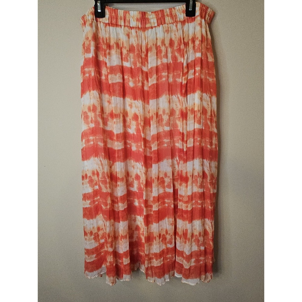 Dressbarn Maxi Skirt Women 1X Tie Dye Crinkle Peasant Gypsy Lined Elastic Waist